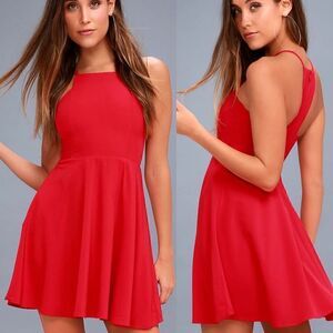 LULU’S Call to Charms Red Sleeveless Mini Skater Dress | Size Medium
